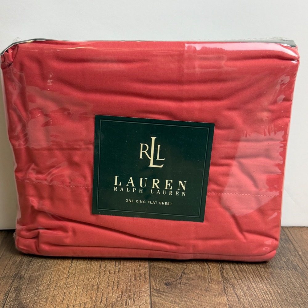 Lauren Ralph Lauren King Flat Sheet Melon Solid 250TC Cotton New in Package